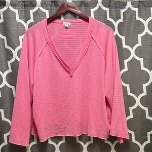 POL Pink Textured V-Neck Top